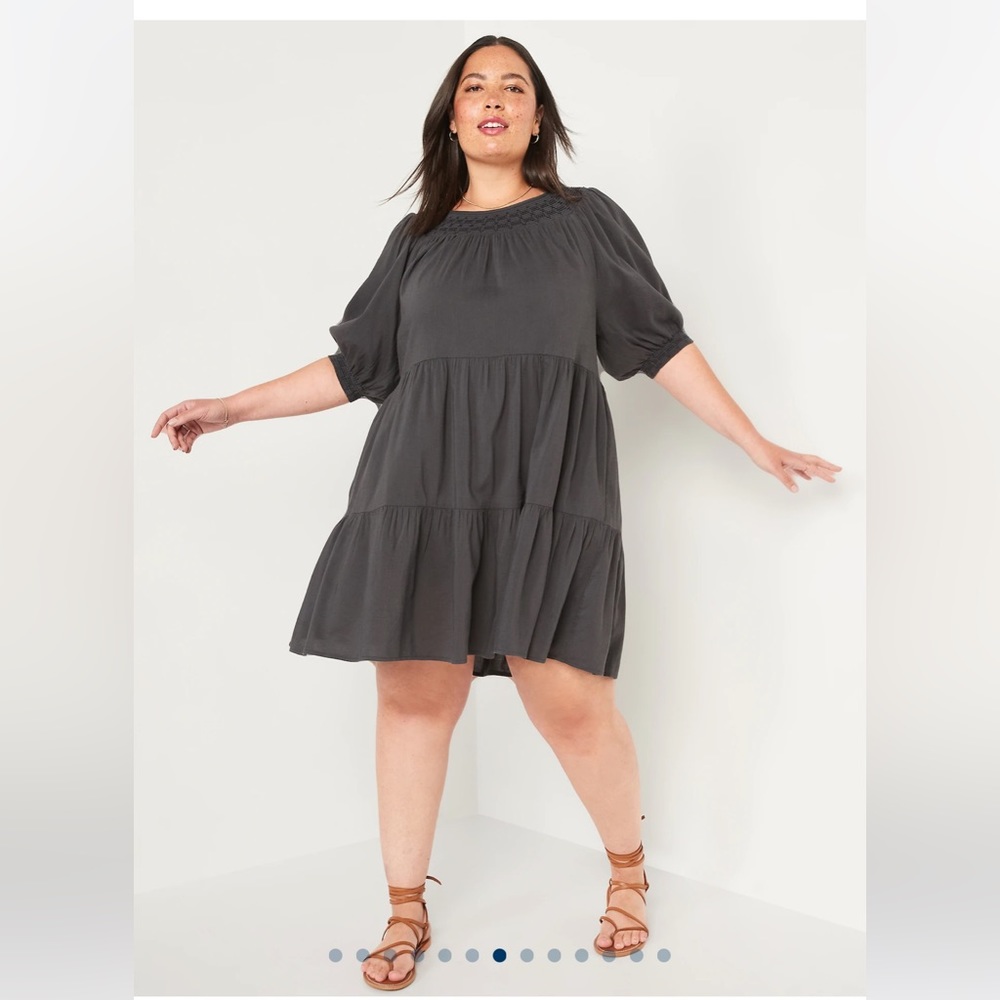 Old navy Puff-Sleeve Embroidered Smocked Mini Swing Dress